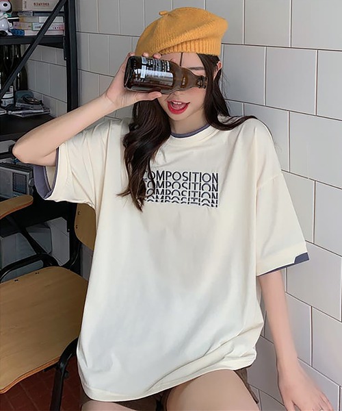 Girly Doll（ガーリードール）の「ロゴ刺繍レイヤードTシャツ（Tシャツ/カットソー・レディース・ブルー/ダークグレー/ベージュ・XL/L）」の6枚目の写真