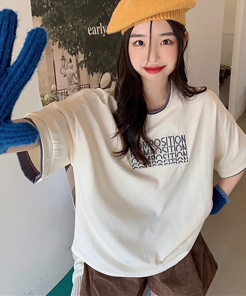 Girly Doll（ガーリードール）の「ロゴ刺繍レイヤードTシャツ（Tシャツ/カットソー・レディース・ブルー/ダークグレー/ベージュ・XL/L）」の14枚目の写真