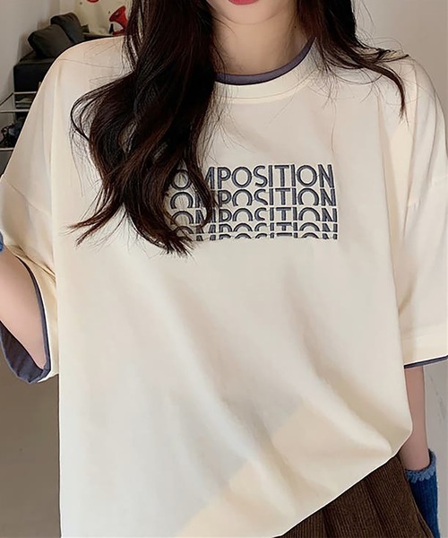 Girly Doll（ガーリードール）の「ロゴ刺繍レイヤードTシャツ（Tシャツ/カットソー・レディース・ブルー/ダークグレー/ベージュ・XL/L）」の19枚目の写真