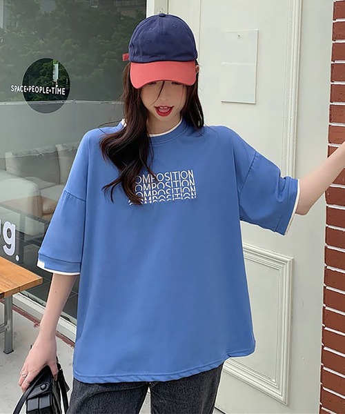 Girly Doll（ガーリードール）の「ロゴ刺繍レイヤードTシャツ（Tシャツ/カットソー・レディース・ブルー/ダークグレー/ベージュ・XL/L）」の7枚目の写真