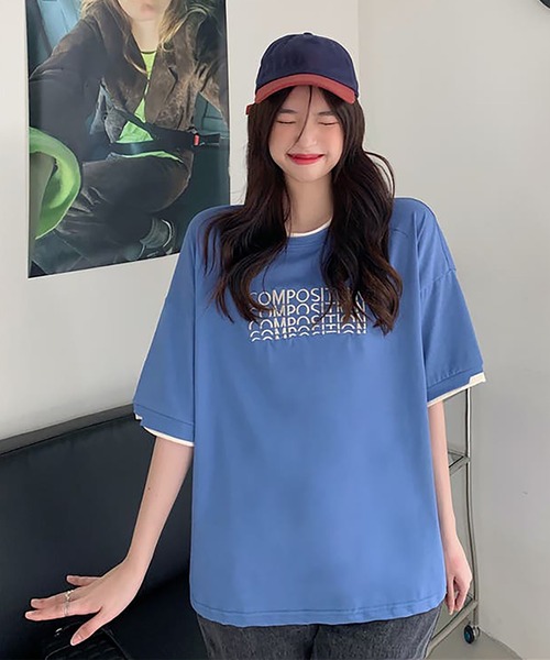 Girly Doll（ガーリードール）の「ロゴ刺繍レイヤードTシャツ（Tシャツ/カットソー・レディース・ブルー/ダークグレー/ベージュ・XL/L）」の15枚目の写真