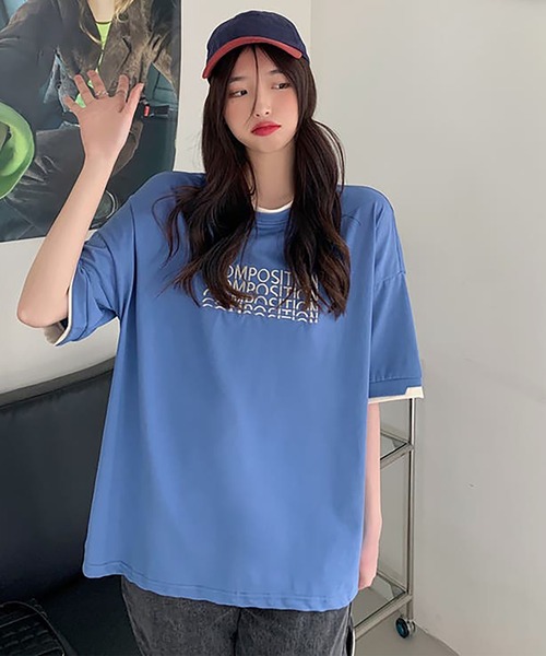 Girly Doll（ガーリードール）の「ロゴ刺繍レイヤードTシャツ（Tシャツ/カットソー・レディース・ブルー/ダークグレー/ベージュ・XL/L）」の20枚目の写真
