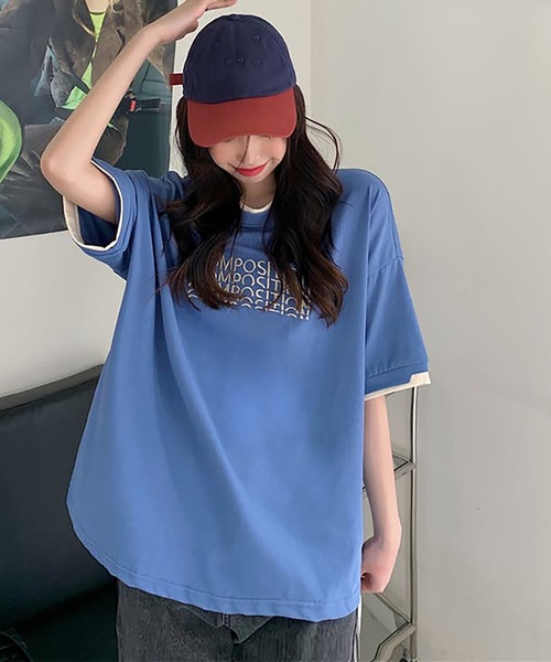 Girly Doll（ガーリードール）の「ロゴ刺繍レイヤードTシャツ（Tシャツ/カットソー・レディース・ブルー/ダークグレー/ベージュ・XL/L）」の8枚目の写真