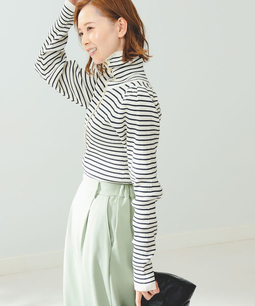 B:MING by BEAMS（ビーミングバイビームス）の「B:MING by BEAMS / スタンド ヘンリー プルオーバー 22AW（ニット/セーター・レディース・オレンジ/ブルー/ホワイト×ネイビー/ブラック×ベージュ・FREE）」の9枚目の写真