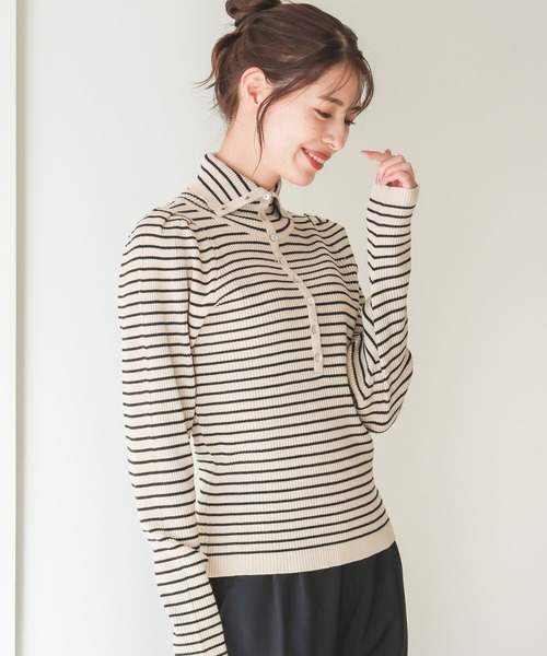 B:MING by BEAMS（ビーミングバイビームス）の「B:MING by BEAMS / スタンド ヘンリー プルオーバー 22AW（ニット/セーター・レディース・オレンジ/ブルー/ホワイト×ネイビー/ブラック×ベージュ・FREE）」の3枚目の写真