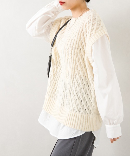 SpRay（スプレイ）の「ケーブルドッキングベスト（ベスト・レディース・ブラック/ベージュ・FREE）」の4枚目の写真