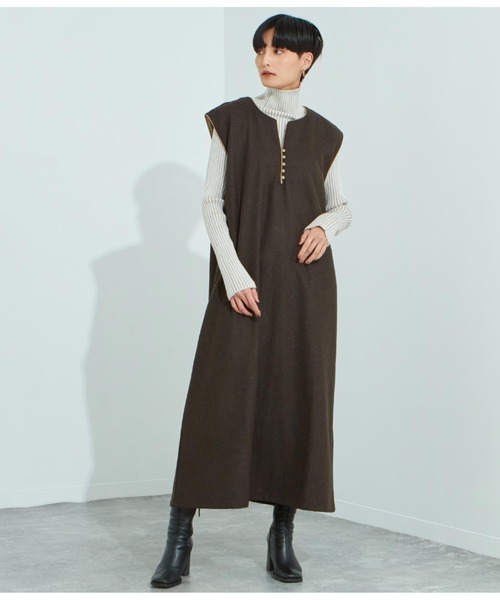 Settimissimo（セッティミッシモ）の「キーネックパイピングワンピース（ワンピース・レディース・ブラウン/ベージュ・M）」の3枚目の写真