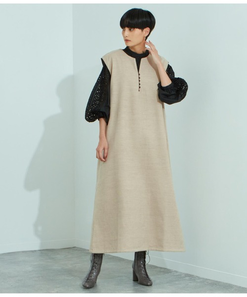 Settimissimo（セッティミッシモ）の「キーネックパイピングワンピース（ワンピース・レディース・ブラウン/ベージュ・M）」の5枚目の写真