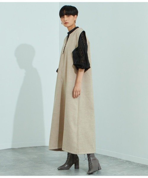 Settimissimo（セッティミッシモ）の「キーネックパイピングワンピース（ワンピース・レディース・ブラウン/ベージュ・M）」の6枚目の写真