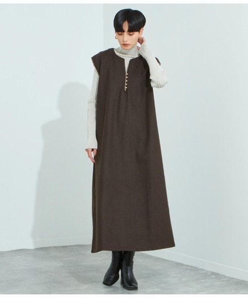 Settimissimo（セッティミッシモ）の「キーネックパイピングワンピース（ワンピース・レディース・ブラウン/ベージュ・M）」の16枚目の写真
