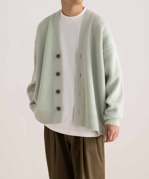 ADAM ET ROPE'【新品】ウール混 ビッグシルエット 畦カーディガン ADAM ET ROPE'(アダムエロペ)の「ウール混 ビッグシルエット
