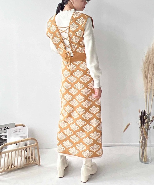 AS KNOW AS plus（アズノゥアズプラス）の「♪ダマスク柄ニットスカート（スカート・レディース・ブラック/チャコールグレー/イエロー・FREE）」の17枚目の写真