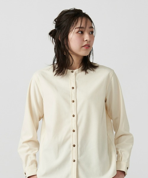 Pitta Re:)（ピッタリ）の「ショートラウンドテール スタンドカラー 長袖コーデュロイシャツ（シャツ/ブラウス・レディース・アイボリー/カーキオリーブ/ダークオレンジ・M/L/LL）」の11枚目の写真