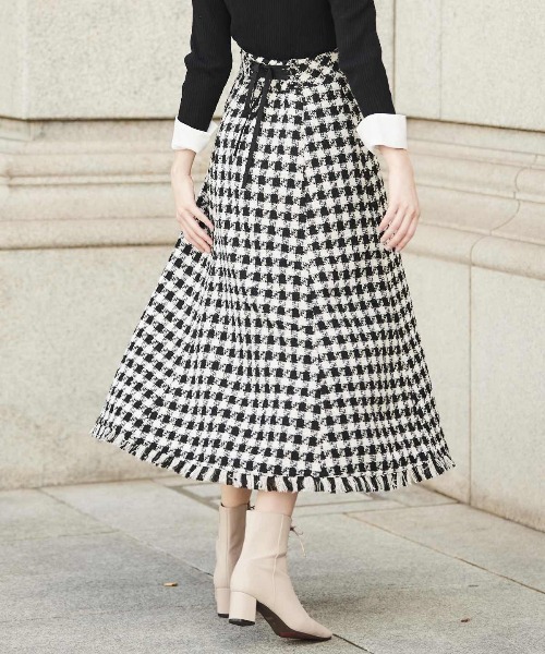 AND COUTURE（アンドクチュール）の「ブロックチェックツイード裾  