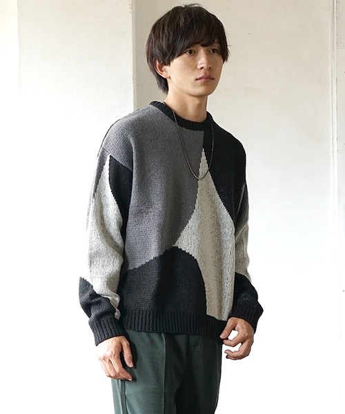 MinoriTY（マイノリティ）の「【MinoriTY】ふんわりサークル柄クルーネックニット セーター メンズ オーバーサイズ ビッグシルエット ルーズフィット 春服 冬服（ニット/セーター・メンズ・ブルー/グレイッシュベージュ/ブラック・M/L）」の5枚目の写真
