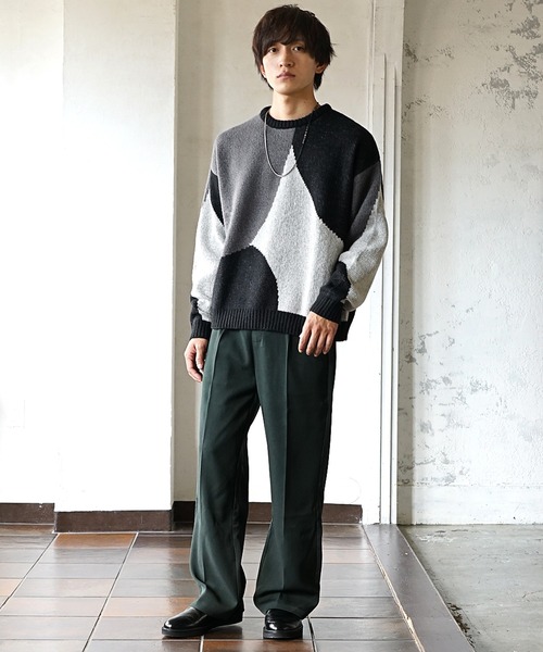 MinoriTY（マイノリティ）の「【MinoriTY】ふんわりサークル柄クルーネックニット セーター メンズ オーバーサイズ ビッグシルエット ルーズフィット 春服 冬服（ニット/セーター・メンズ・ブルー/グレイッシュベージュ/ブラック・M/L）」の6枚目の写真