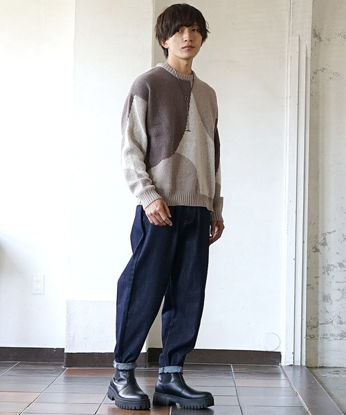 MinoriTY（マイノリティ）の「【MinoriTY】ふんわりサークル柄クルーネックニット セーター メンズ オーバーサイズ ビッグシルエット ルーズフィット 春服 冬服（ニット/セーター・メンズ・ブルー/グレイッシュベージュ/ブラック・M/L）」の9枚目の写真
