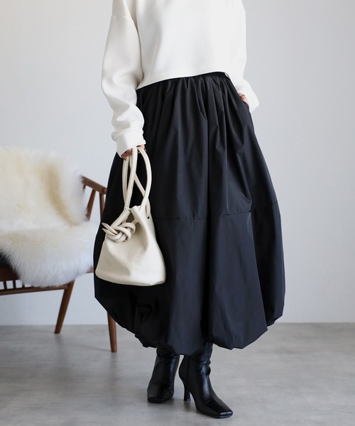 Bonjour Sagan（ボンジュールサガン）の「コクーンスカート（スカート・レディース・ブラック/ライトベージュ・FREE）」の8枚目の写真