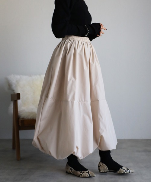 Bonjour Sagan（ボンジュールサガン）の「コクーンスカート（スカート・レディース・ブラック/ライトベージュ・FREE）」の3枚目の写真