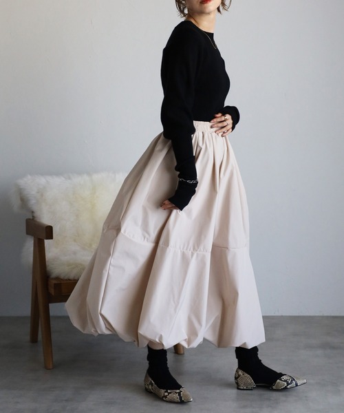 Bonjour Sagan（ボンジュールサガン）の「コクーンスカート（スカート・レディース・ブラック/ライトベージュ・FREE）」の13枚目の写真
