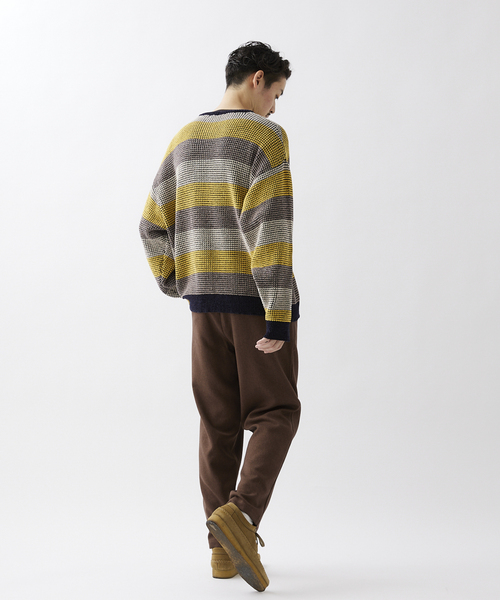 JOURNAL STANDARD relume（ジャーナルスタンダード　レリューム）の「モールワッフルボーダー クルーネックニット（ニット/セーター・メンズ・ベージュ/ネイビー/アイボリー・MEDIUM/LARGE）」の6枚目の写真