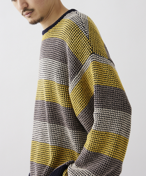 JOURNAL STANDARD relume（ジャーナルスタンダード　レリューム）の「モールワッフルボーダー クルーネックニット（ニット/セーター・メンズ・ベージュ/ネイビー/アイボリー・MEDIUM/LARGE）」の7枚目の写真