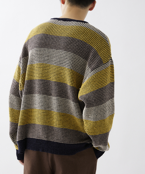 JOURNAL STANDARD relume（ジャーナルスタンダード　レリューム）の「モールワッフルボーダー クルーネックニット（ニット/セーター・メンズ・ベージュ/ネイビー/アイボリー・MEDIUM/LARGE）」の8枚目の写真