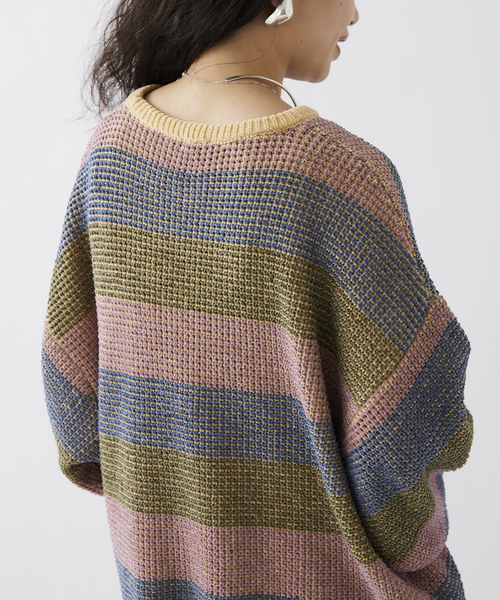 JOURNAL STANDARD relume（ジャーナルスタンダード　レリューム）の「モールワッフルボーダー クルーネックニット（ニット/セーター・メンズ・ベージュ/ネイビー/アイボリー・MEDIUM/LARGE）」の12枚目の写真