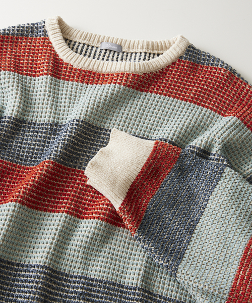 JOURNAL STANDARD relume（ジャーナルスタンダード　レリューム）の「モールワッフルボーダー クルーネックニット（ニット/セーター・メンズ・ベージュ/ネイビー/アイボリー・MEDIUM/LARGE）」の13枚目の写真