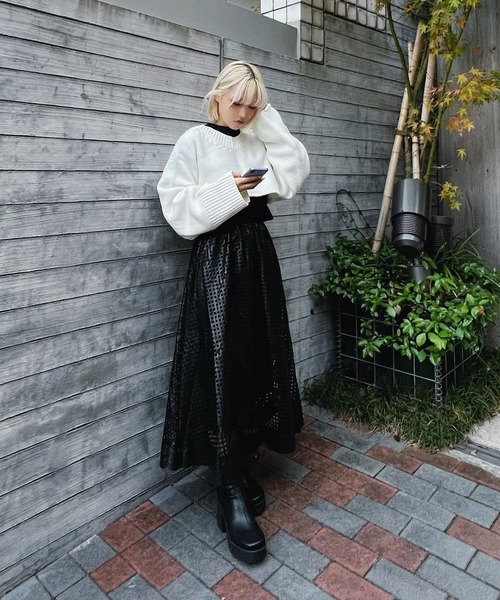 Figments（フィグメンツ）の「フェィクレザーメッシュスカート（スカート・レディース・ブラック・FREE）」の4枚目の写真