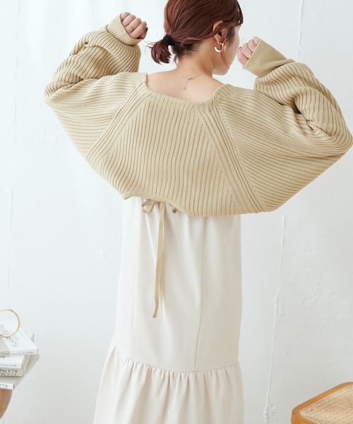 natural couture（ナチュラルクチュール）の「ショートボレロカーディガン（カーディガン/ボレロ・レディース・ライトベージュ/ベージュ/ブラック・FREE）」の13枚目の写真