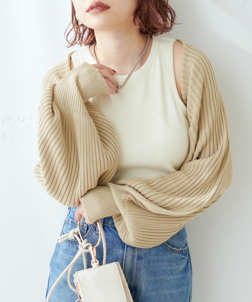 natural couture（ナチュラルクチュール）の「ショートボレロカーディガン（カーディガン/ボレロ・レディース・ライトベージュ/ベージュ/ブラック・FREE）」の8枚目の写真