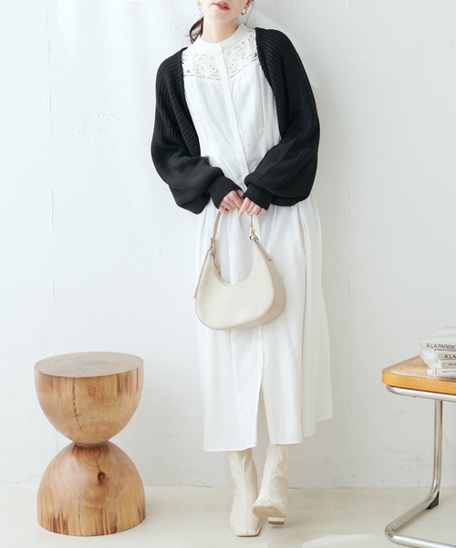 natural couture（ナチュラルクチュール）の「ショートボレロカーディガン（カーディガン/ボレロ・レディース・ライトベージュ/ベージュ/ブラック・FREE）」の7枚目の写真