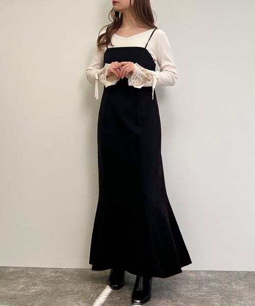 INGNI（イング）の「フレアスリーブレースニット（Tシャツ/カットソー・レディース・ブラック/オフホワイト/ピンク・M）」の10枚目の写真