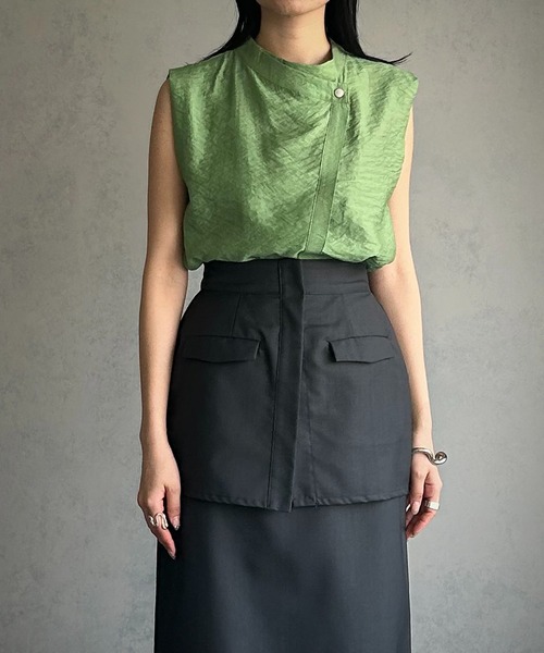 &g'aime（アンジェム）の「【&g’aime】しわ加工ノースリーブブラウス（シャツ/ブラウス・レディース・ブラック/ホワイト/グリーン・FREE）」の14枚目の写真