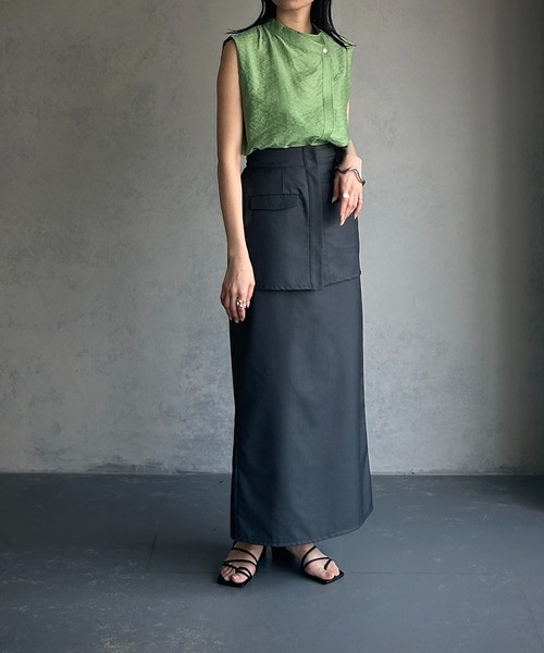 &g'aime（アンジェム）の「【&g’aime】しわ加工ノースリーブブラウス（シャツ/ブラウス・レディース・ブラック/ホワイト/グリーン・FREE）」の9枚目の写真