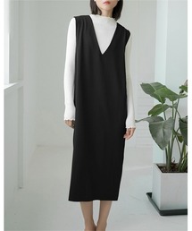 大人シンプルノースリーブⅤネックロングワンピース