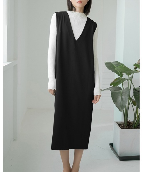 Yuni ノースリーブ Vネック ロングワンピース ノースリーブ Vネック