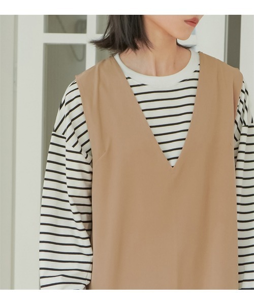 おしゃれスタ（オシャレスタ）の「大人シンプルノースリーブⅤネックロングワンピース（ワンピース・レディース・ベージュ/グレー/ブラック・M/L）」の16枚目の写真