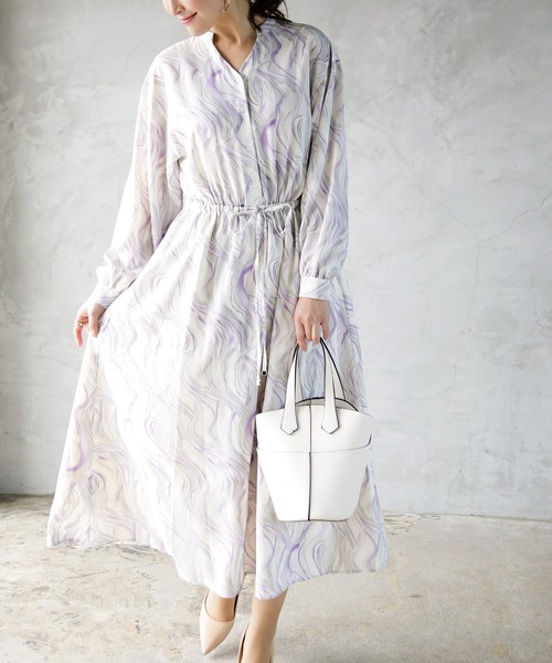 Emilyan（エミリアン）の「【手洗いできる♪】ウエストシャーリングリボン・マーブルプリントワンピース（ワンピース・レディース・ライトブルー/ライトイエロー/ライトパープル・9号）」の7枚目の写真