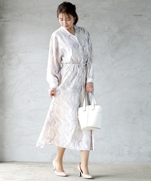 Emilyan（エミリアン）の「【手洗いできる♪】ウエストシャーリングリボン・マーブルプリントワンピース（ワンピース・レディース・ライトブルー/ライトイエロー/ライトパープル・9号）」の9枚目の写真