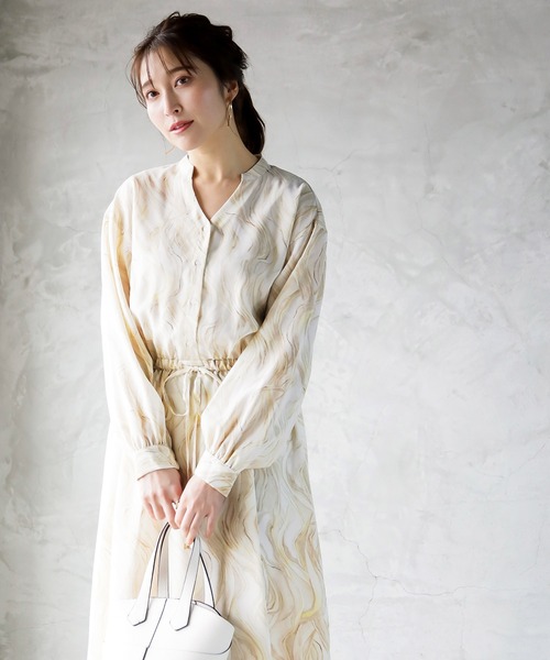 Emilyan（エミリアン）の「【手洗いできる♪】ウエストシャーリングリボン・マーブルプリントワンピース（ワンピース・レディース・ライトブルー/ライトイエロー/ライトパープル・9号）」の13枚目の写真