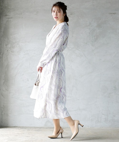 Emilyan（エミリアン）の「【手洗いできる♪】ウエストシャーリングリボン・マーブルプリントワンピース（ワンピース・レディース・ライトブルー/ライトイエロー/ライトパープル・9号）」の8枚目の写真