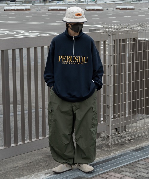 ^*੭様 Perushu × MLB ペルーシュ　セットアップ Perushu✖️MLB セットアップブラウン Perushu×MLB ナイロン