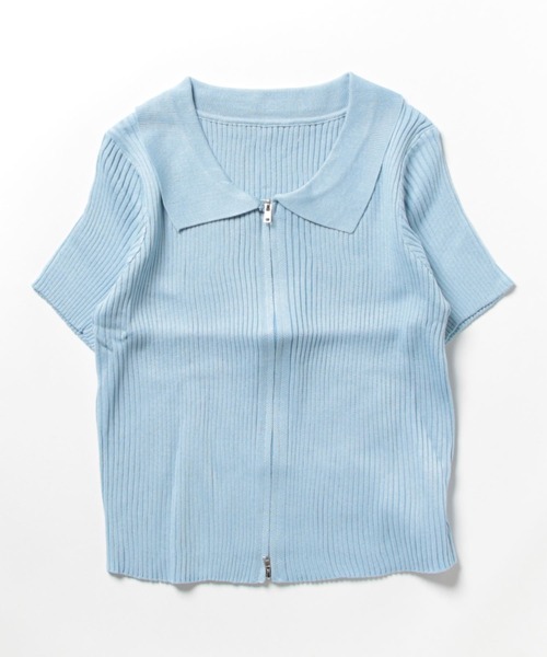 PRIVATE BEACH(プライベートビーチ)の「ダブルファスナークロップド丈半袖トップス(Tシャツ/カットソー・レディース・ブラック/ブルー/ホワイト/グリーン/ピンク/オレンジ/ラベンダー/カーキ/ダークグレー/ブラウン・FREE)」の20枚目の写真