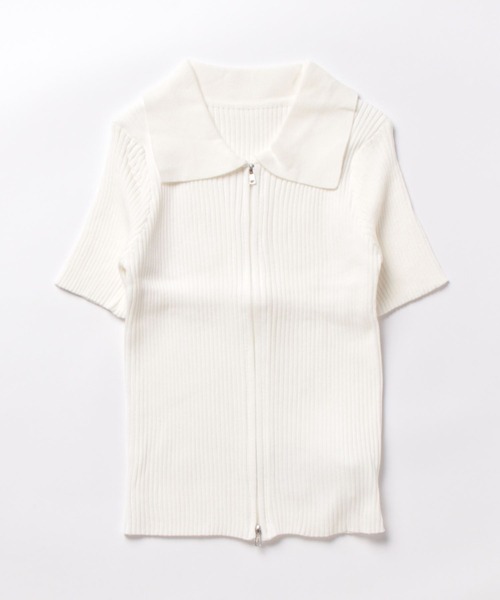 PRIVATE BEACH(プライベートビーチ)の「ダブルファスナークロップド丈半袖トップス(Tシャツ/カットソー・レディース・ブラック/ブルー/ホワイト/グリーン/ピンク/オレンジ/ラベンダー/カーキ/ダークグレー/ブラウン・FREE)」の18枚目の写真