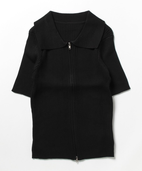 PRIVATE BEACH(プライベートビーチ)の「ダブルファスナークロップド丈半袖トップス(Tシャツ/カットソー・レディース・ブラック/ブルー/ホワイト/グリーン/ピンク/オレンジ/ラベンダー/カーキ/ダークグレー/ブラウン・FREE)」の19枚目の写真