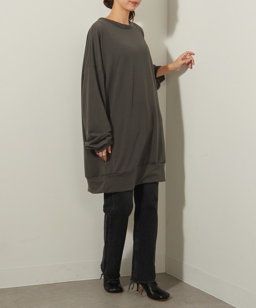 SETUP7（セットアップセブン）の「【SETUP7】オーバーサイズミニワンピース KNF（ワンピース・レディース・カーキ/ブラウン/ブラック/グレー/ホワイト/オレンジ・FREE）」の10枚目の写真