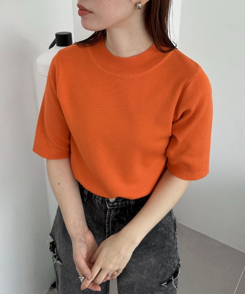 feepur（フェピュール）の「【ハンドウォッシャブル】モックネック5分袖カラーニット（ニット/セーター・レディース・ブルー/グリーン系その他/グリーン/ピンク/オレンジ/ブラック/オフホワイト・MEDIUM）」の7枚目の写真