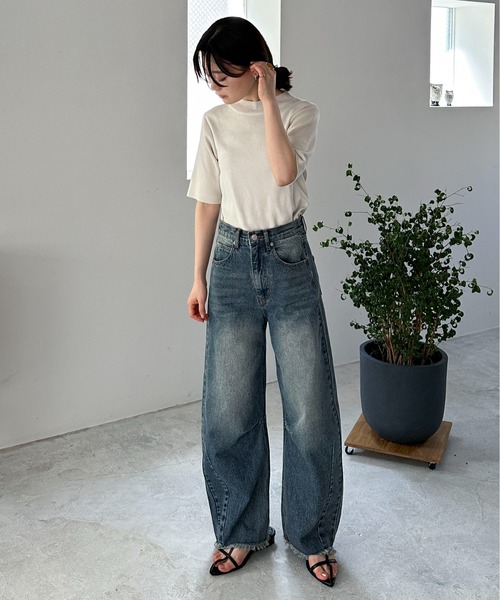 feepur（フェピュール）の「【ハンドウォッシャブル】モックネック5分袖カラーニット（ニット/セーター・レディース・ブルー/グリーン系その他/グリーン/ピンク/オレンジ/ブラック/オフホワイト・MEDIUM）」の21枚目の写真